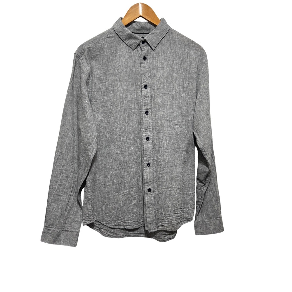 Vustra‎ Men Shirt L Gray Organic Cotton Linen Button Up Minimalist Sustainable